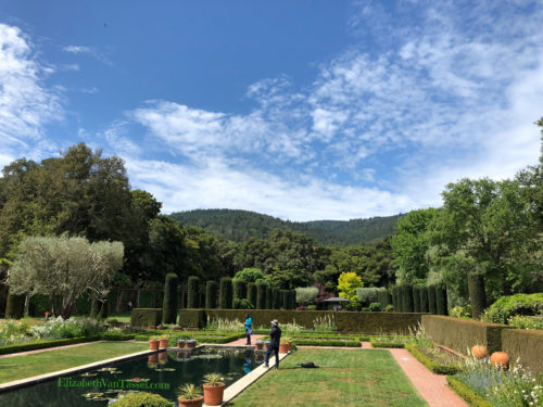 Sunken garden at Filoli with author Elizabeth Van Tassel